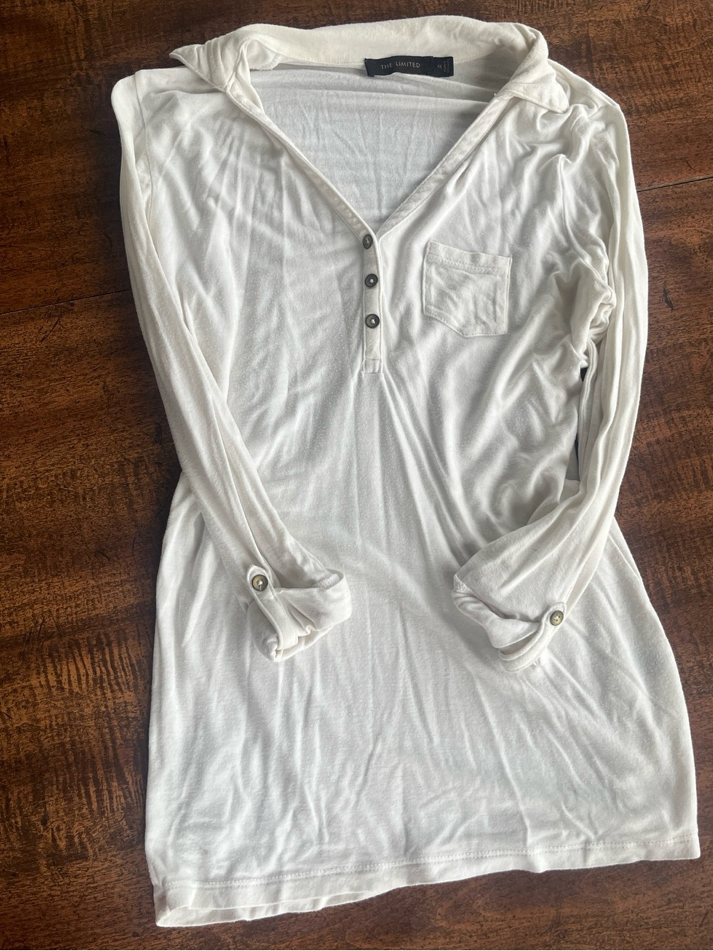 The Limited White Henley Top XS Bella Swan Minimalist 3/4 Sleeve Grunge Stretch